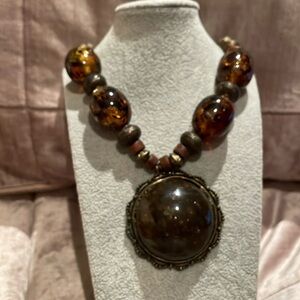 Vintage Medallion Amber Necklace 22”